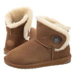 Emu Denman Mini Ankle Boots in Chestnut with ivory shearling lining